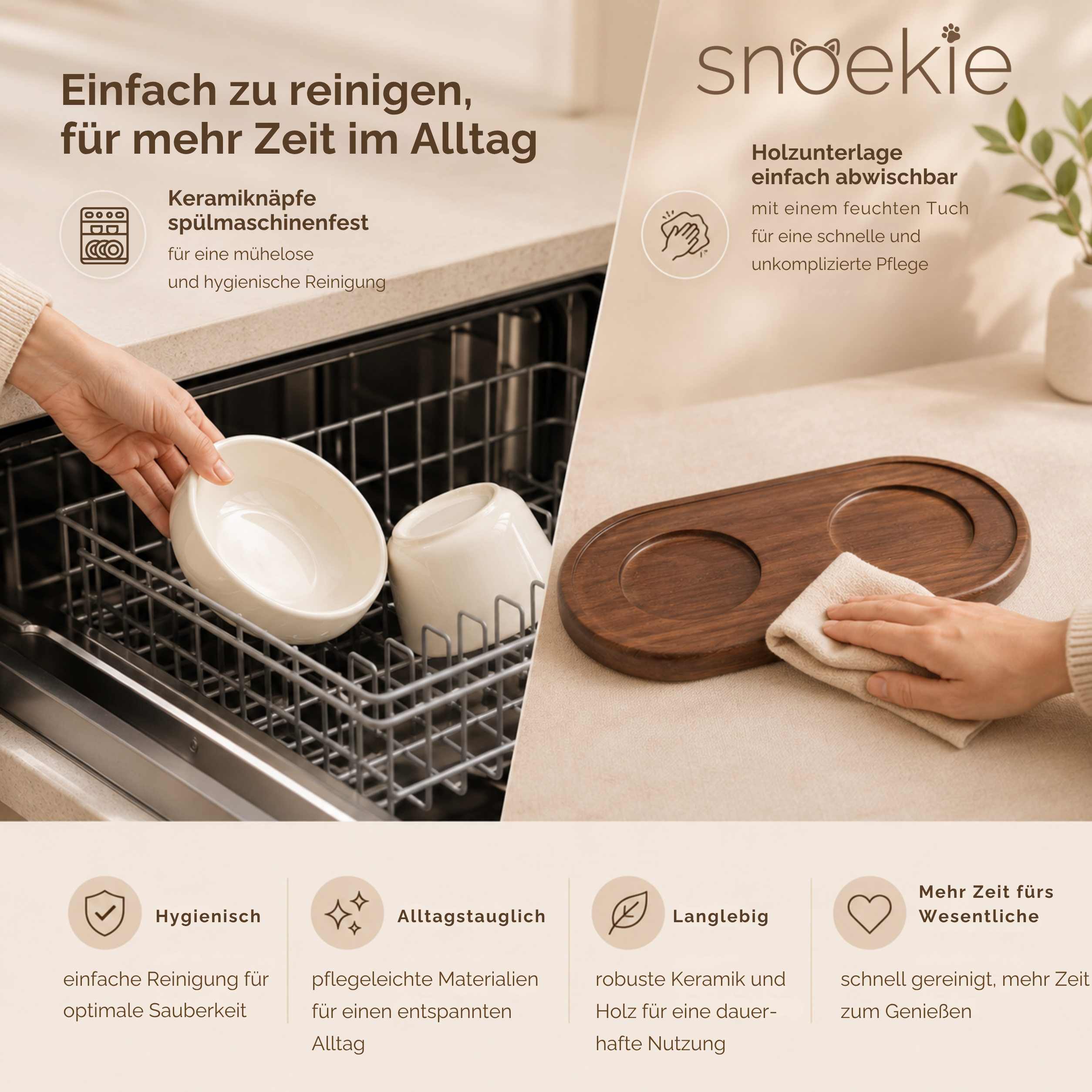 Modulares Porzellan-Napf-Set mit magnetischem Akazienholzoptik-Brett