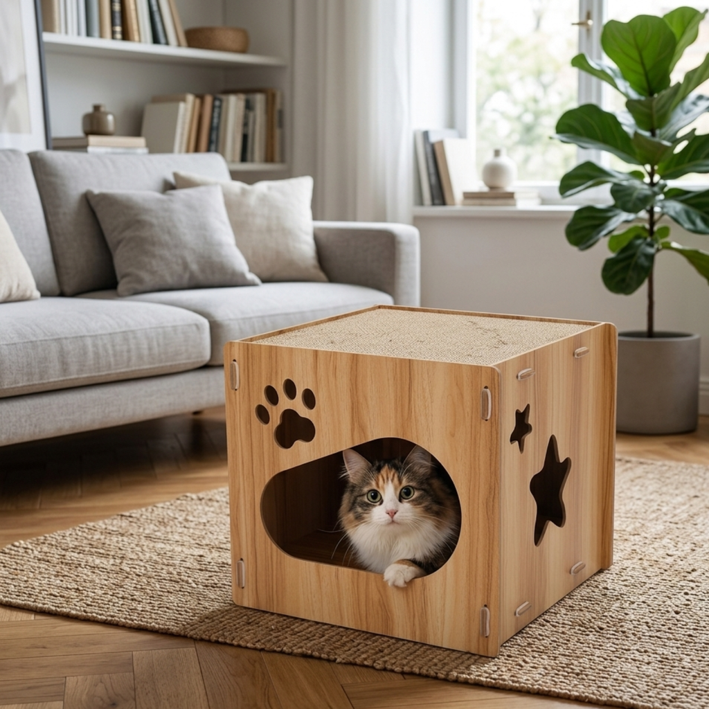 "Scratch Cube" - Kratzmöbel aus MDF-Platte und Wellpappe