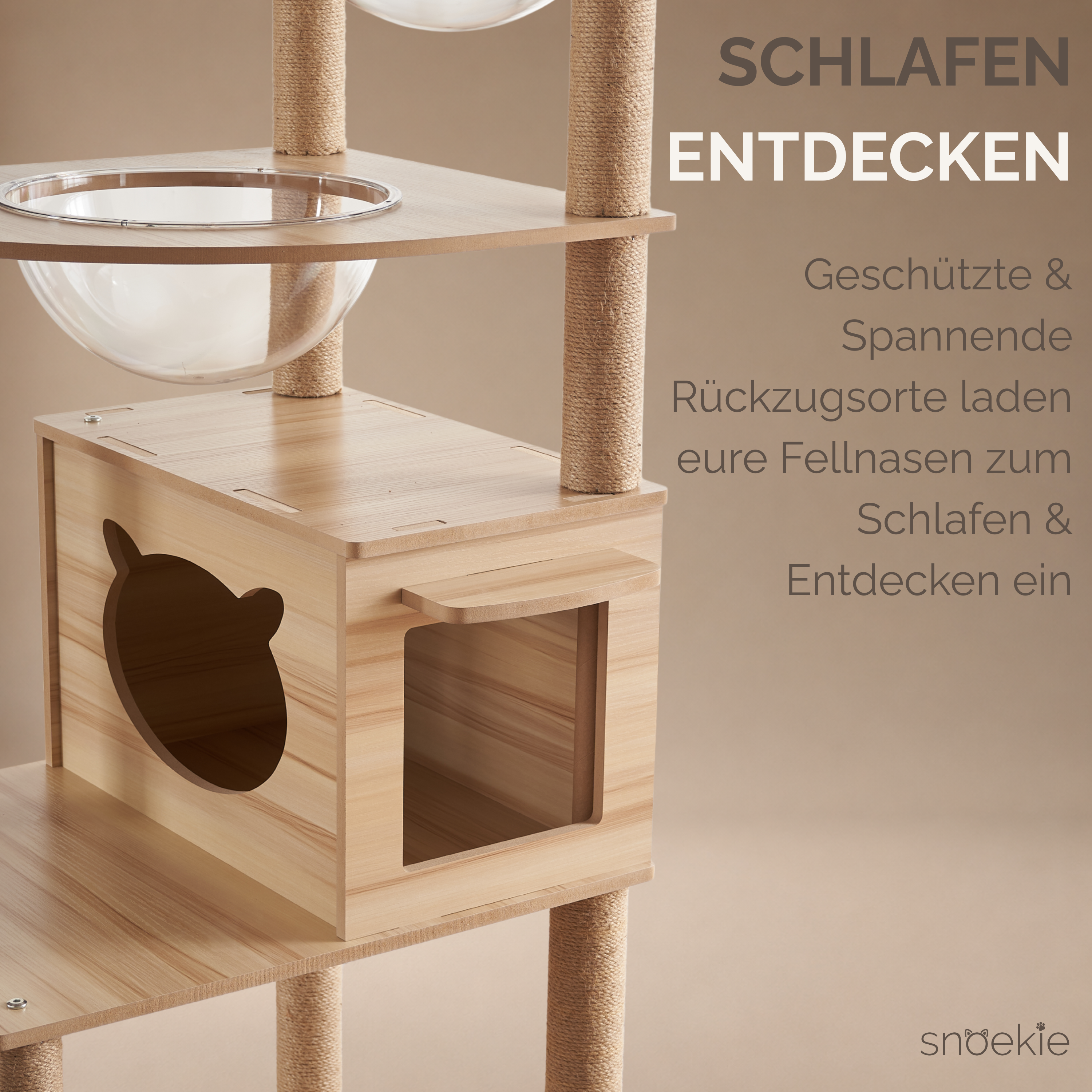 "Nika" - Kratzbaum mit Katzenhaus, Acryl-Körben & Kletterleiter