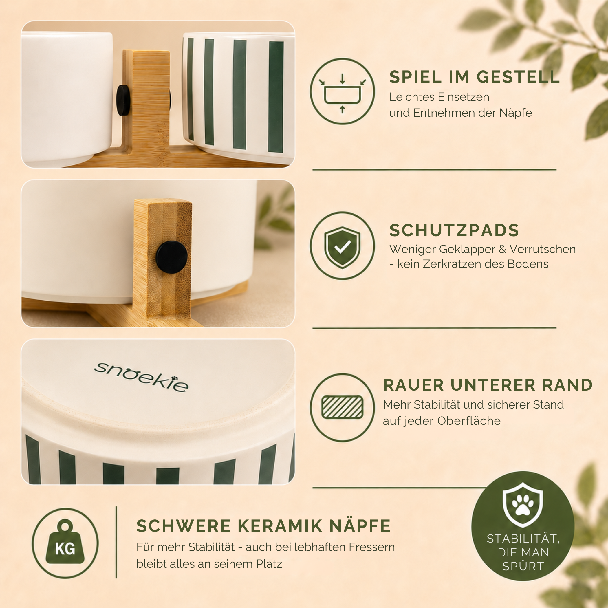 Doppelnapf-Set aus Porzellan mit Bambus-Ständer "Stripes"