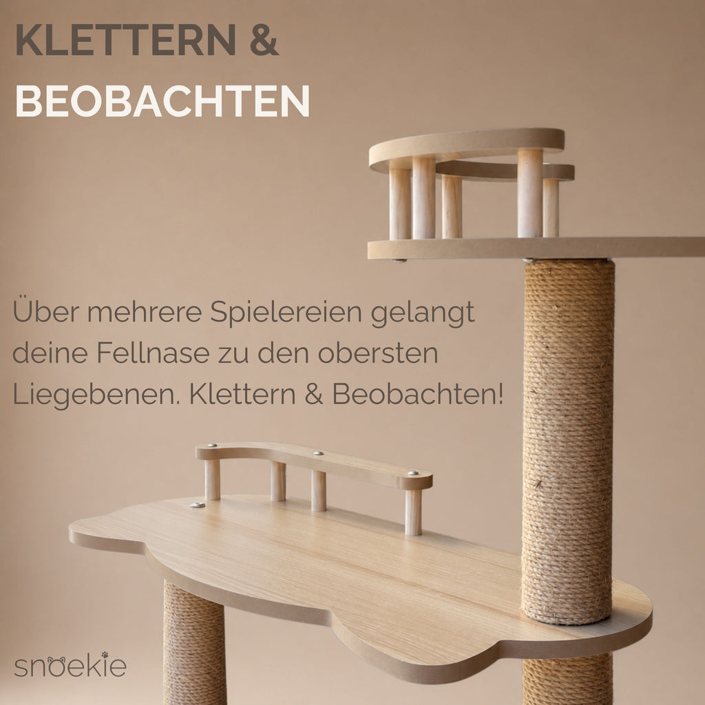 "Niko" - Kratzbaum mit Katzenhaus, Makramee & Acryl-Körben & Kletterleiter
