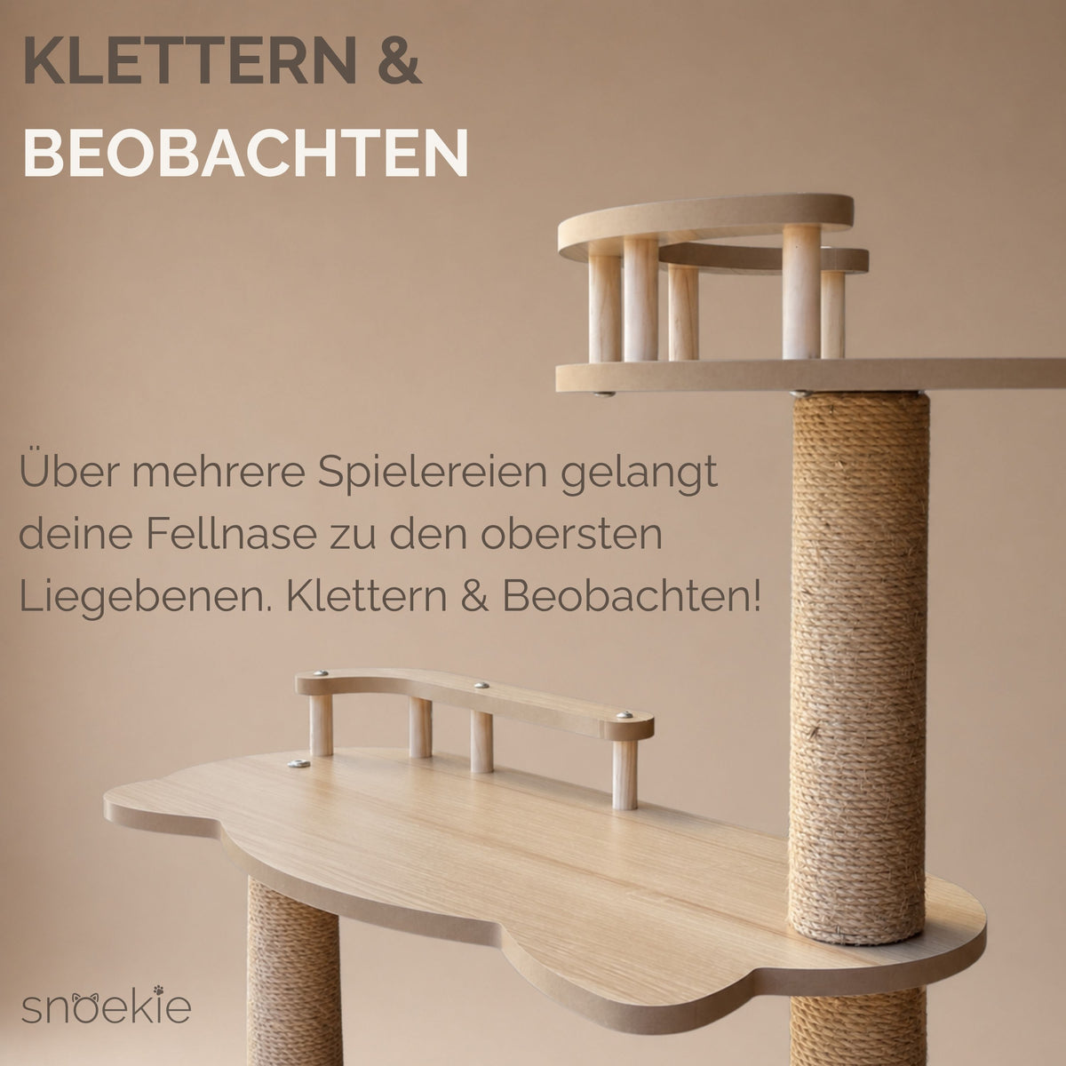 "Niko" - Kratzbaum mit Katzenhaus, Makramee & Acryl-Körben & Kletterleiter