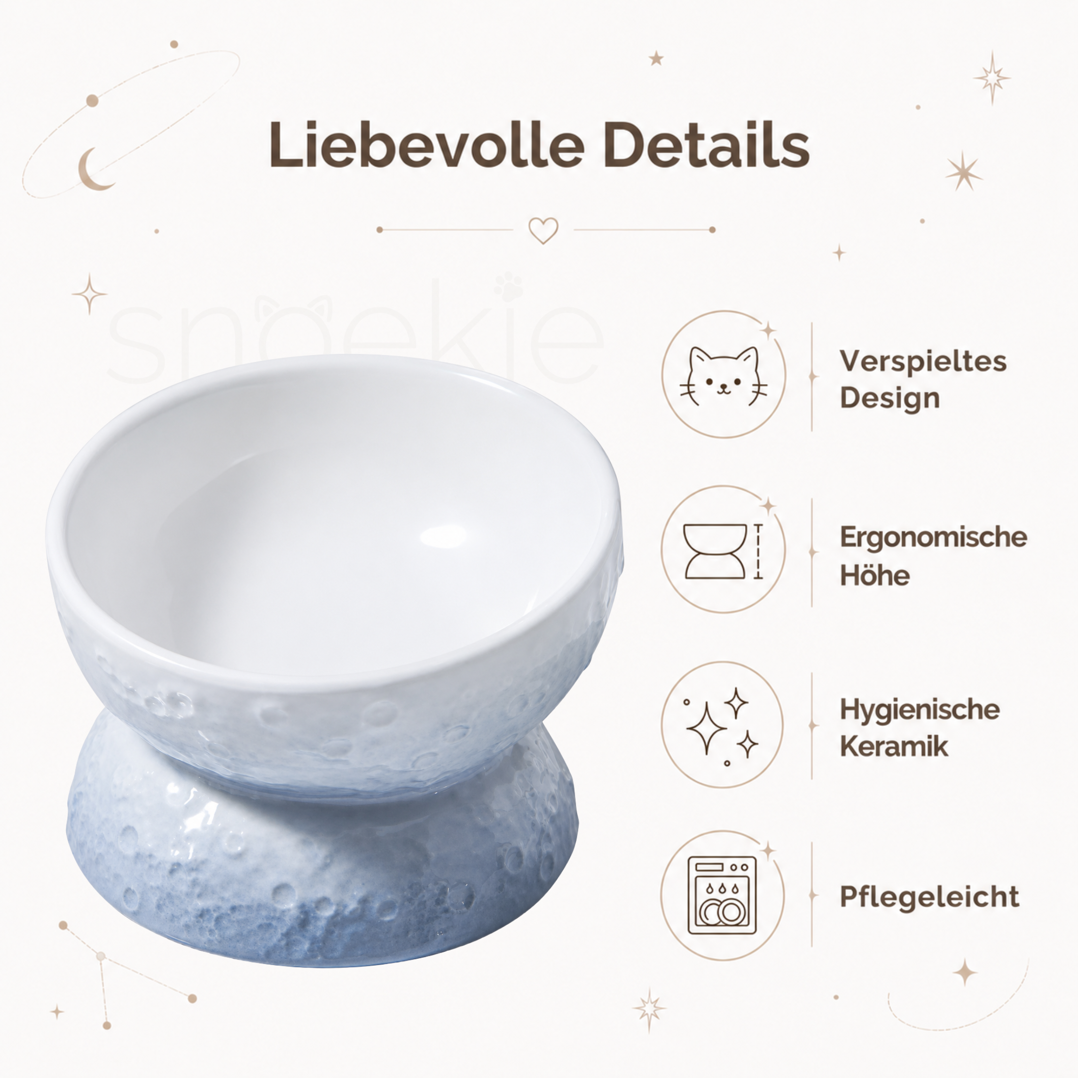 Porzellan-Fressnapf "Moon" -  Erhöhtes Ergonomisches Design