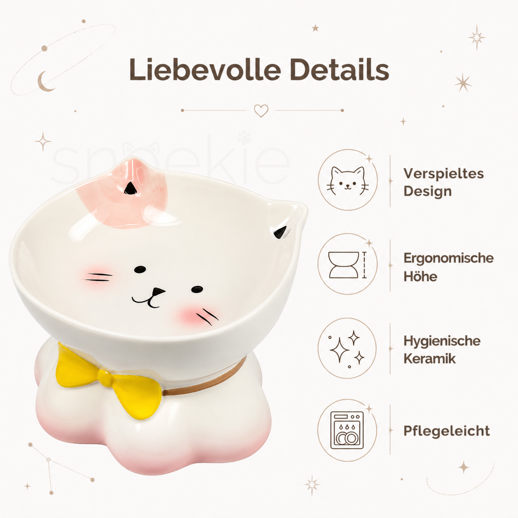 Keramik-Fressnapf mit Katzenmotiv – Erhöhtes ergonomisches Design