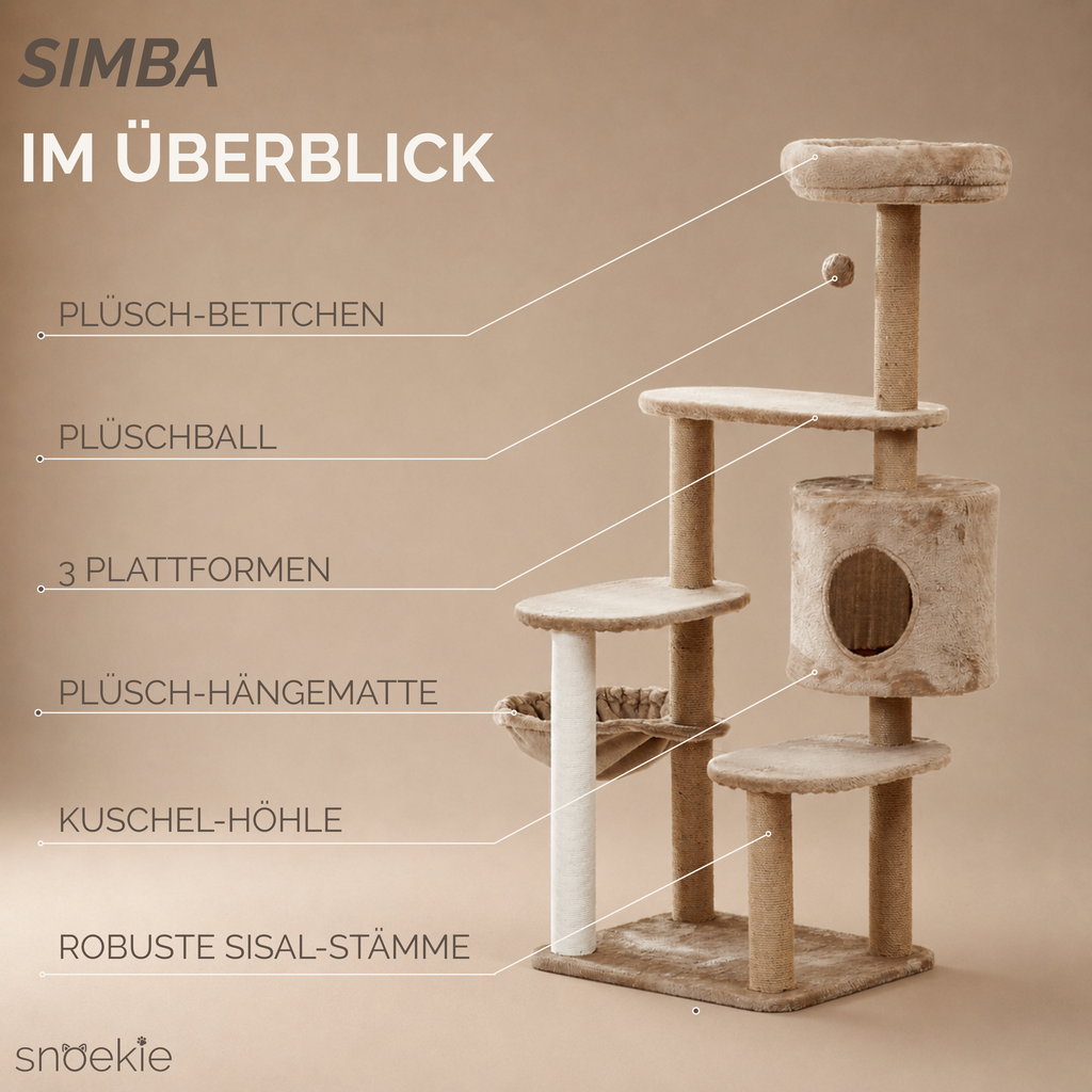 "Simba" - Vielseitiger Kratzbaum mit Kuschelhöhle und Hängemulde