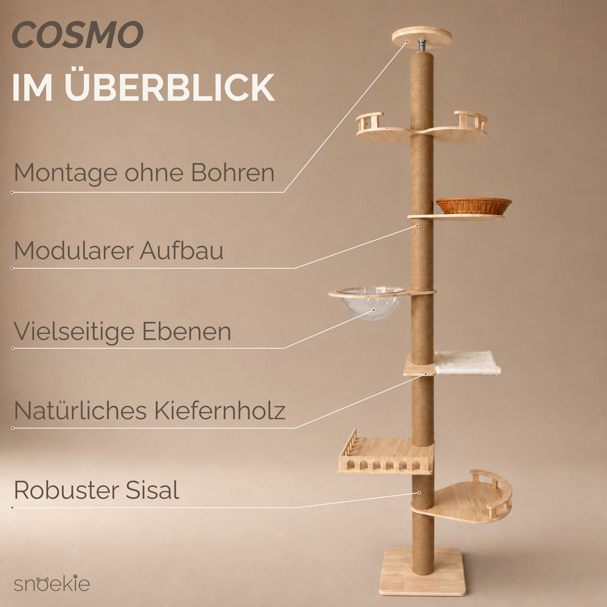 "Cosmo" - Deckenhohe Kratzsäule bis 270 cm mit modularen Aufbau