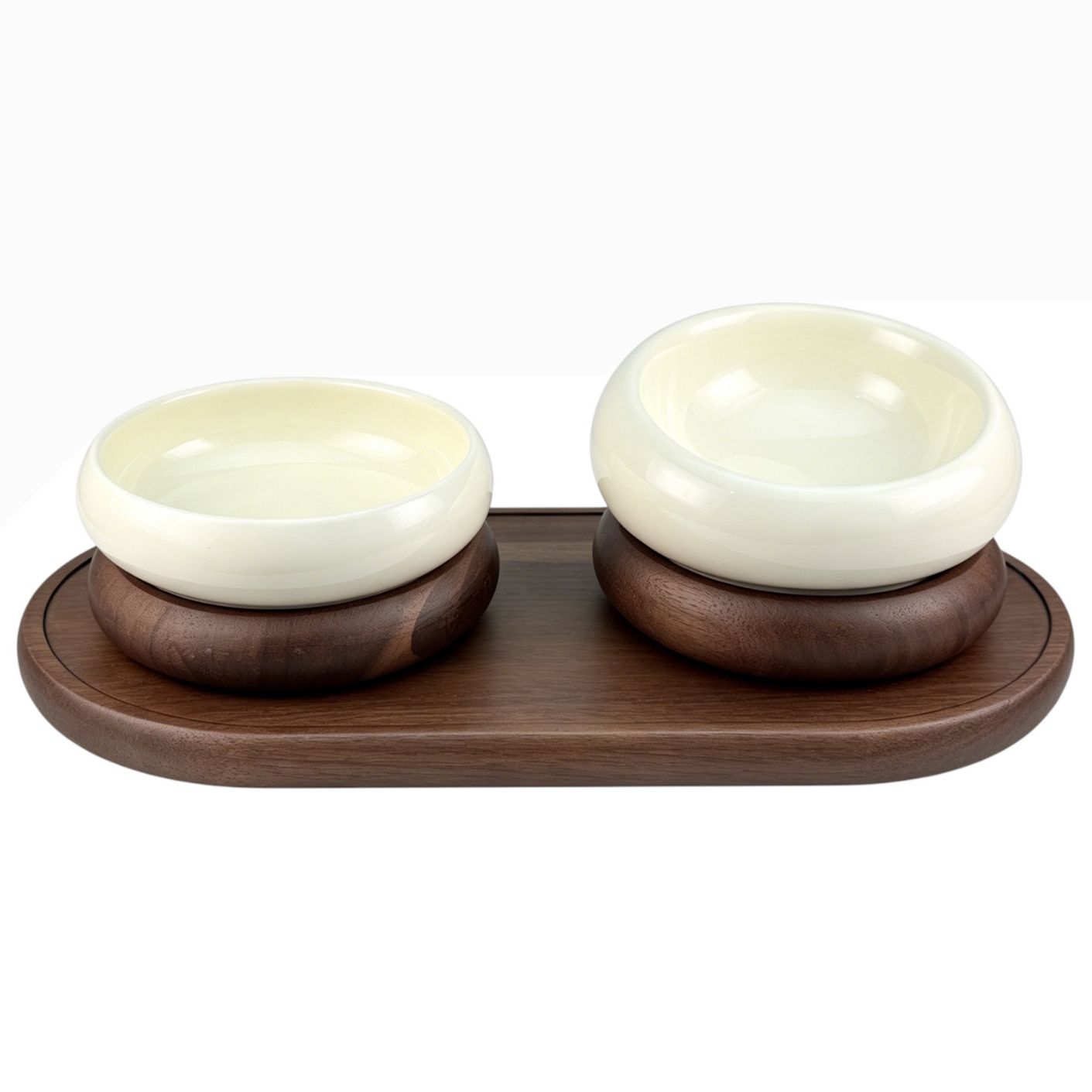 Modulares Porzellan-Napf-Set mit magnetischem Akazienholzoptik-Brett