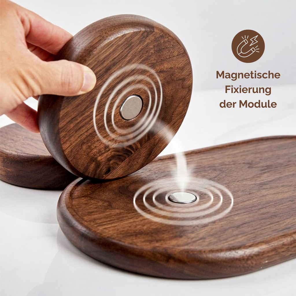 Modulares Porzellan-Napf-Set mit magnetischem Akazienholzoptik-Brett