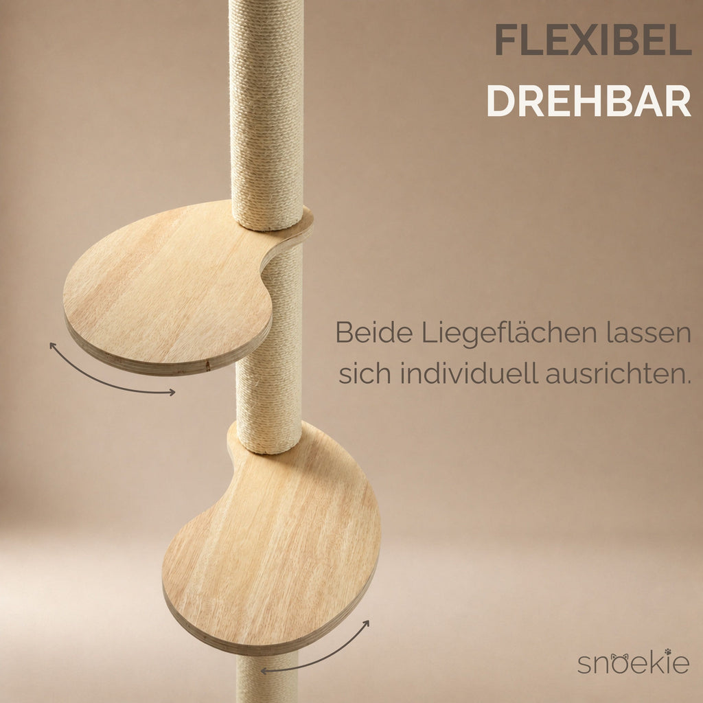 "Luke" - Fensterkratzbaum mit 2 Liegeflächen, aus Sisal & Kiefernholz – Saugnapfmontage ohne Bohren