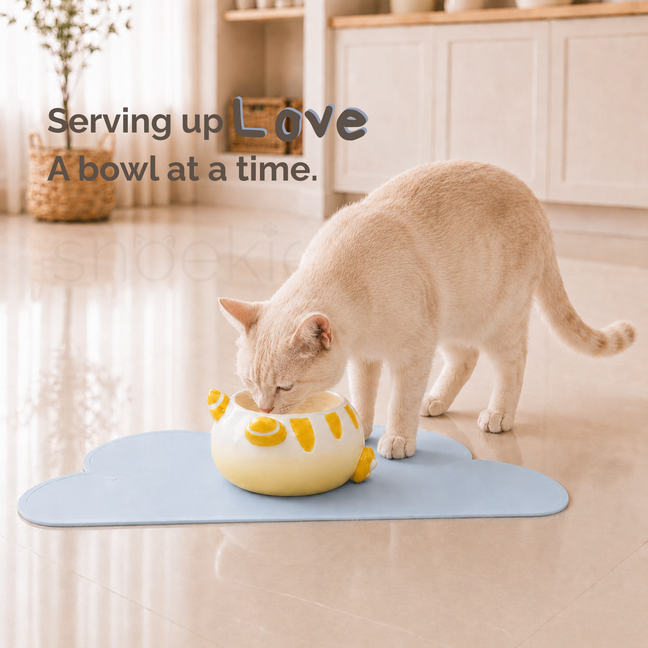 Keramik Katzennapf mit Katzenohren, Pfoten und Schwanz – Erhöhtes ergonomisches Design