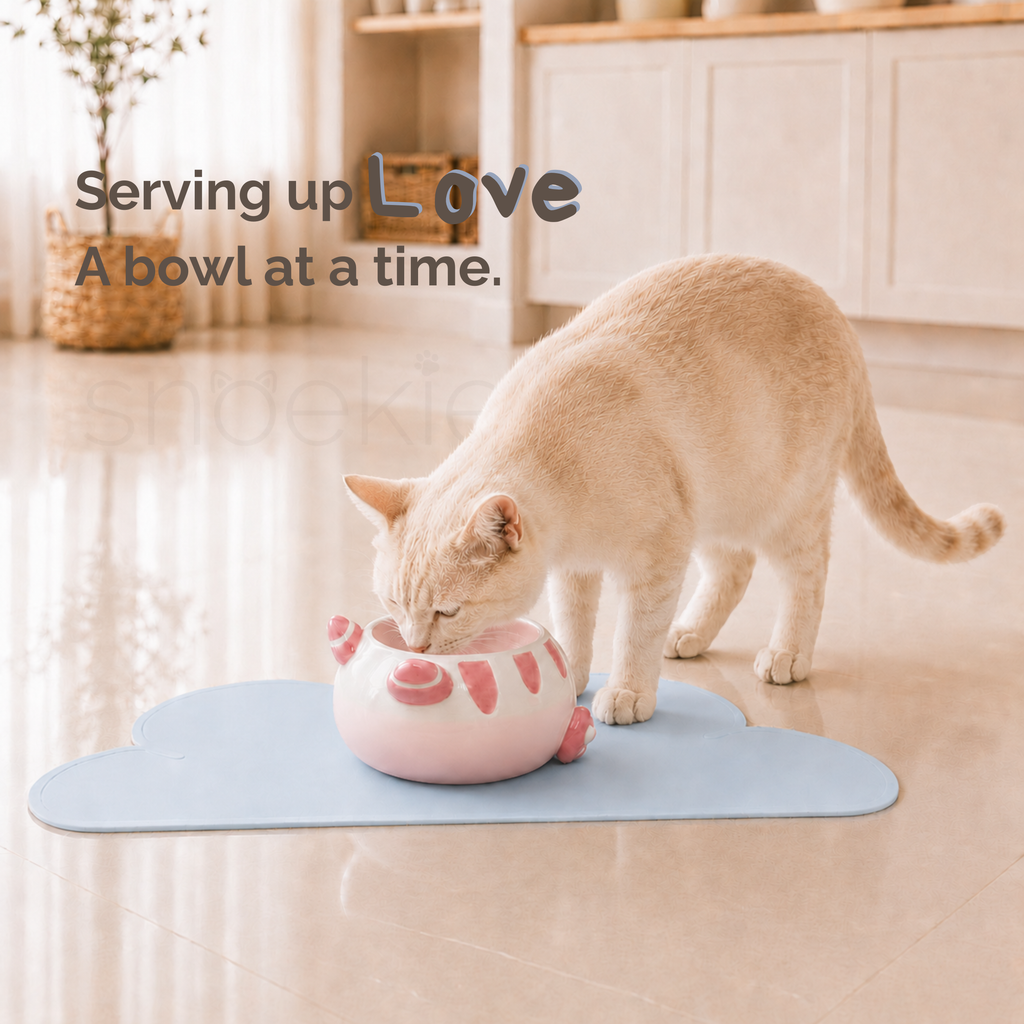 Keramik Katzennapf mit Katzenohren, Pfoten und Schwanz – Erhöhtes ergonomisches Design