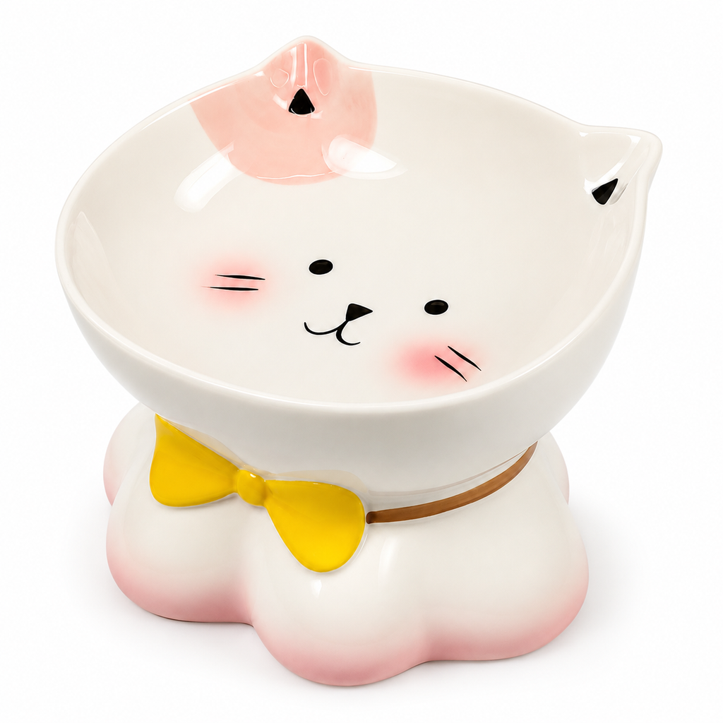 Keramik-Fressnapf mit Katzenmotiv – Erhöhtes ergonomisches Design
