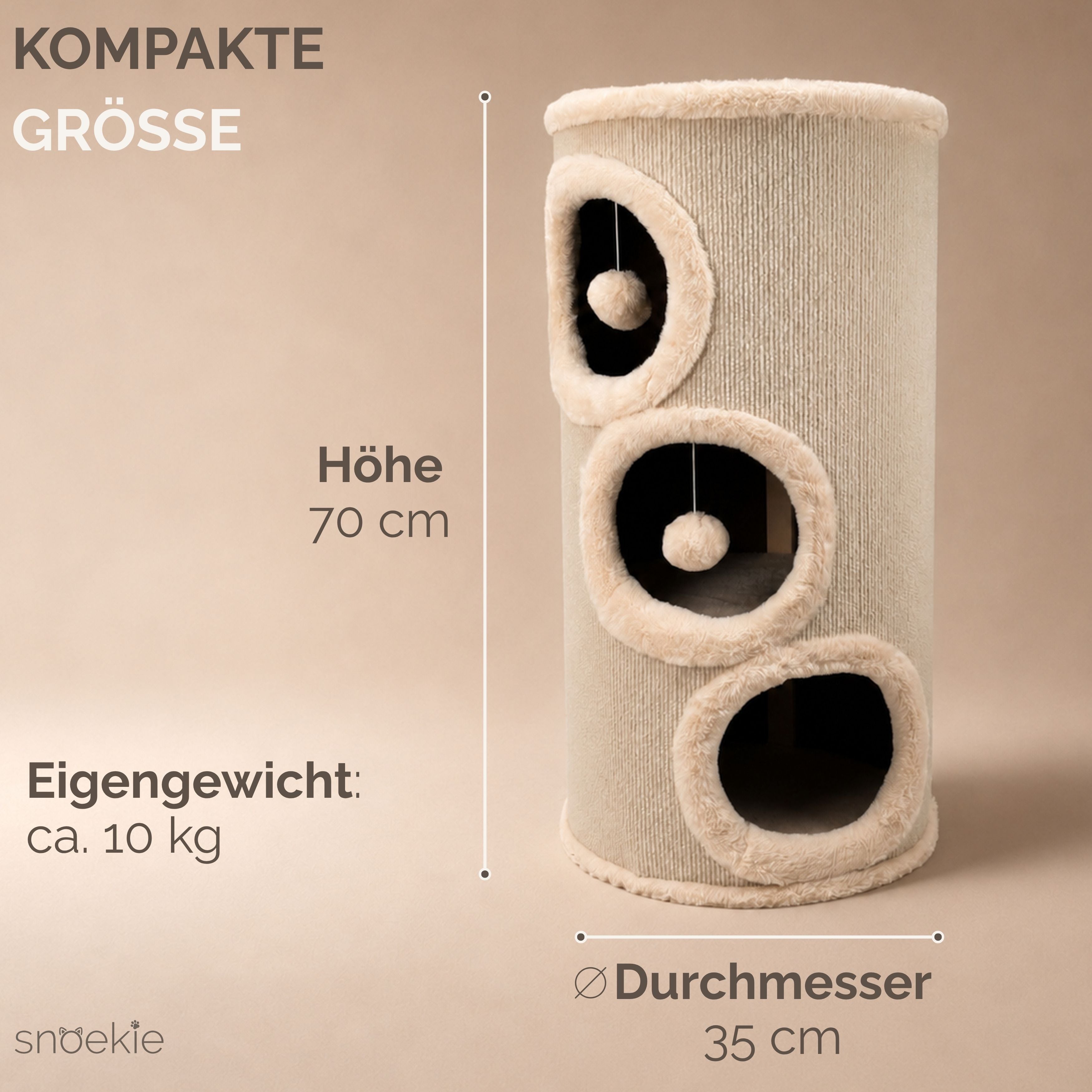 "Coco" - Kratzturm mit drei Höhlen & Plüschbällen