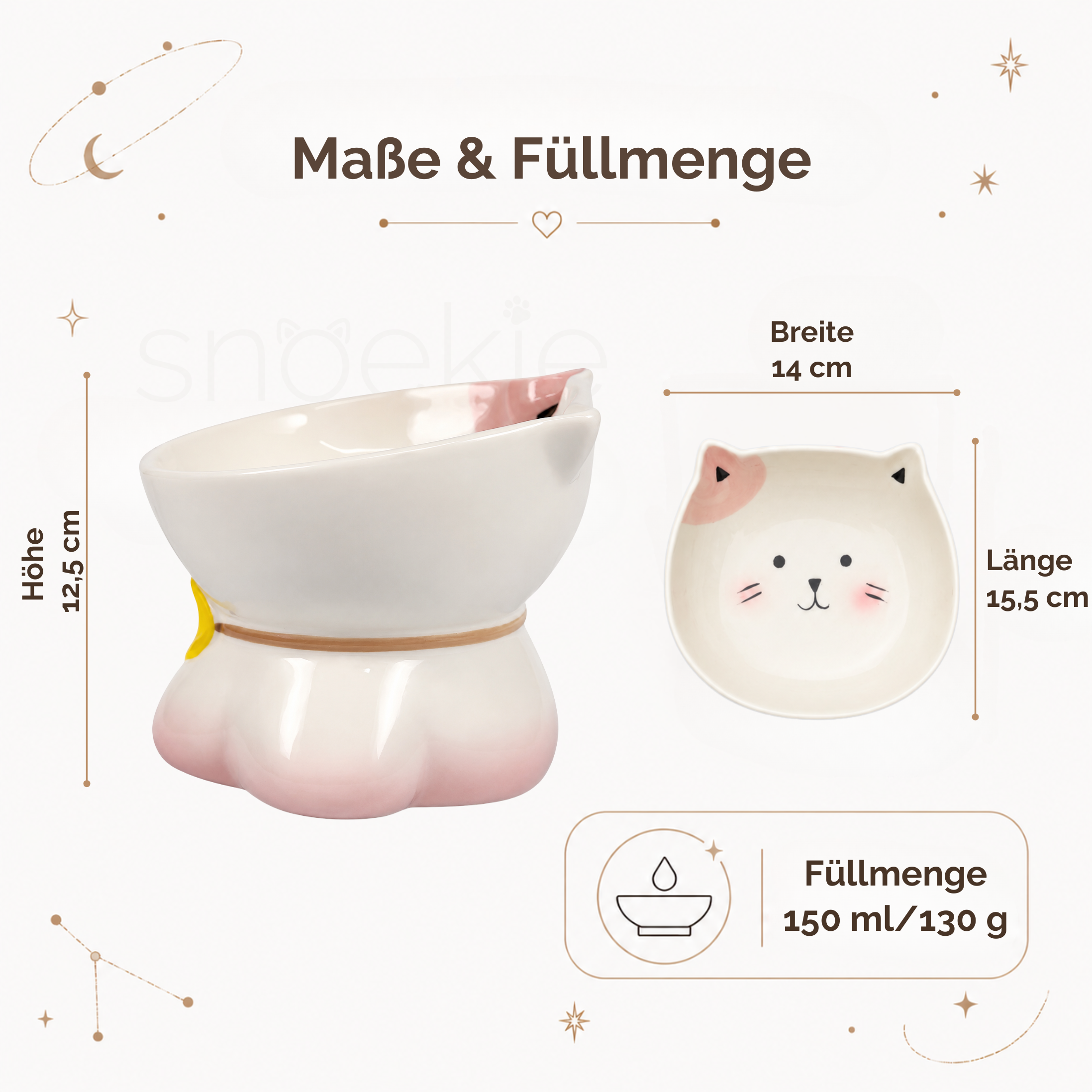Keramik-Fressnapf mit Katzenmotiv – Erhöhtes ergonomisches Design