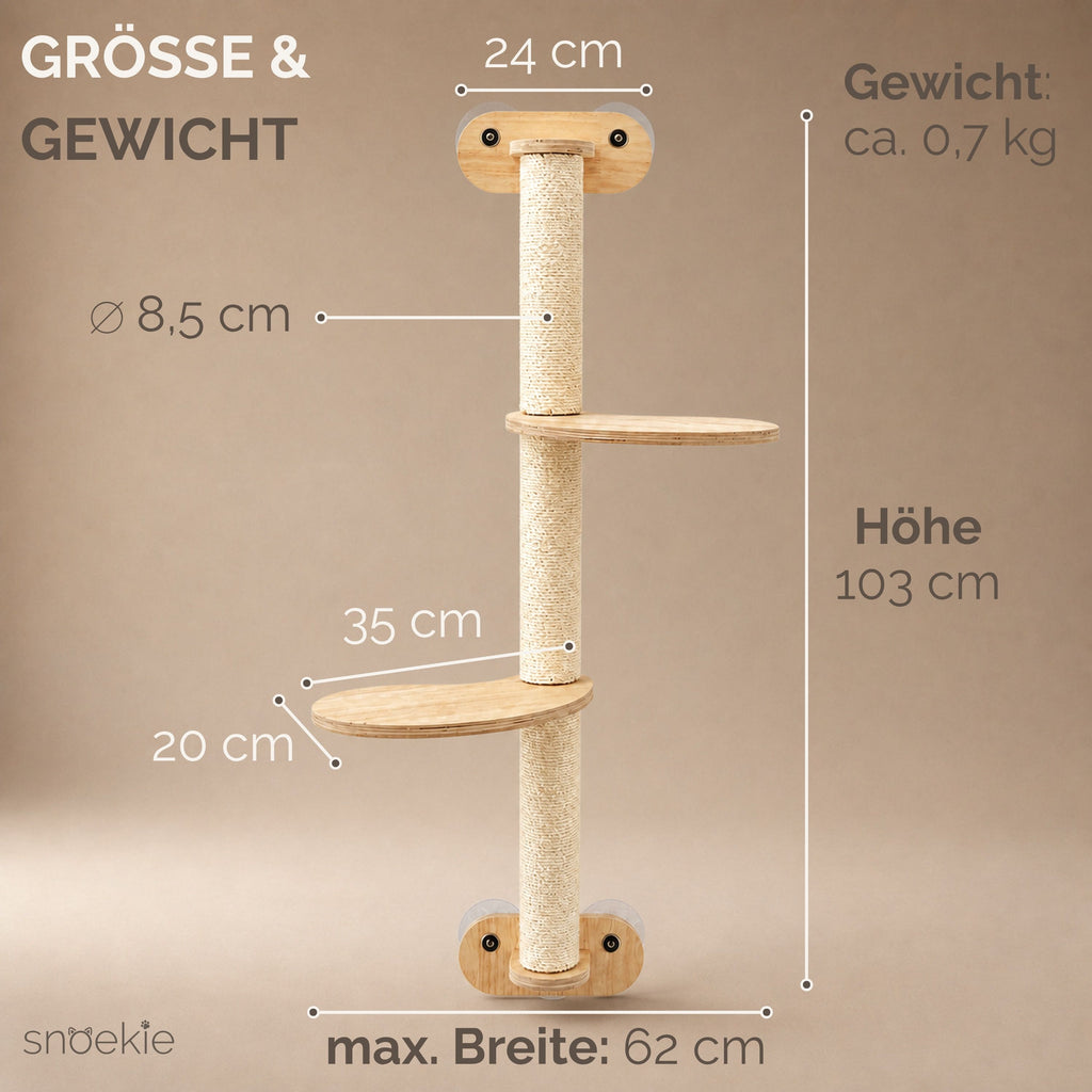 "Luke" - Fensterkratzbaum mit 2 Liegeflächen, aus Sisal & Kiefernholz – Saugnapfmontage ohne Bohren
