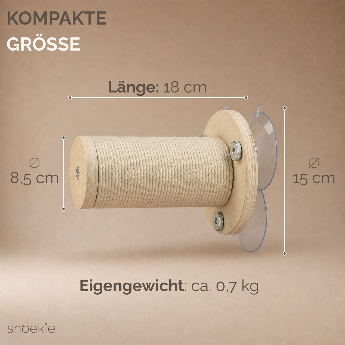 "Lokie" - Fenster-Kratzstamm für Katzen aus Sisal & Kiefernholz mit 3 großen Saugnäpfen