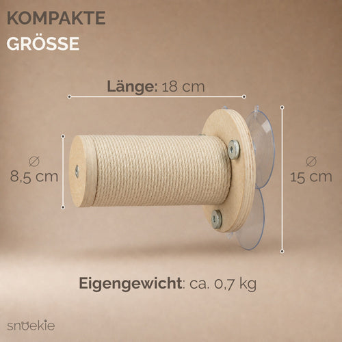 "Lokie" - Fenster-Kratzstamm für Katzen aus Sisal & Kiefernholz mit 3 großen Saugnäpfen
