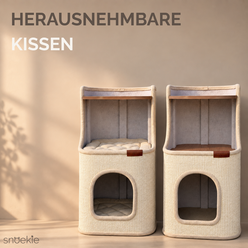 "Leo" - Kratzturm mit drei Ebenen rechteckig beige