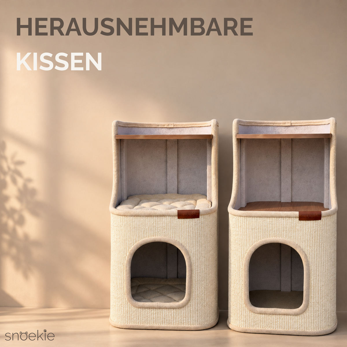 "Leo" - Kratzturm mit drei Ebenen rechteckig beige
