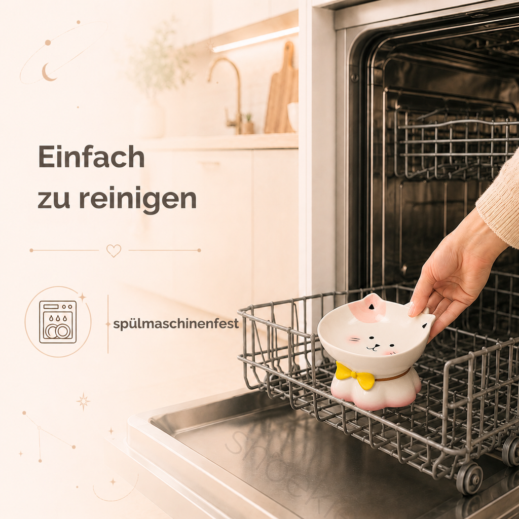 Keramik-Fressnapf mit Katzenmotiv – Erhöhtes ergonomisches Design