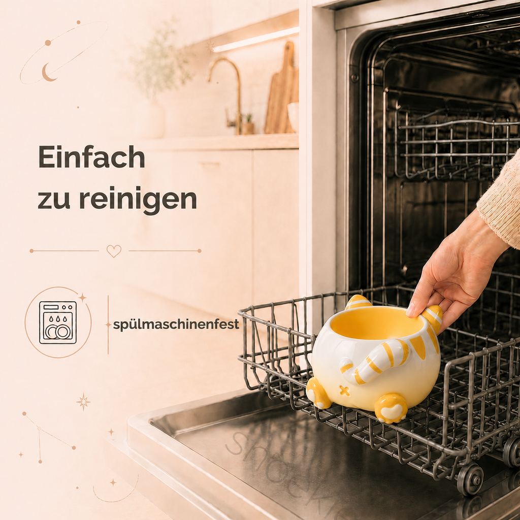Keramik Katzennapf mit Katzenohren, Pfoten und Schwanz – Erhöhtes ergonomisches Design