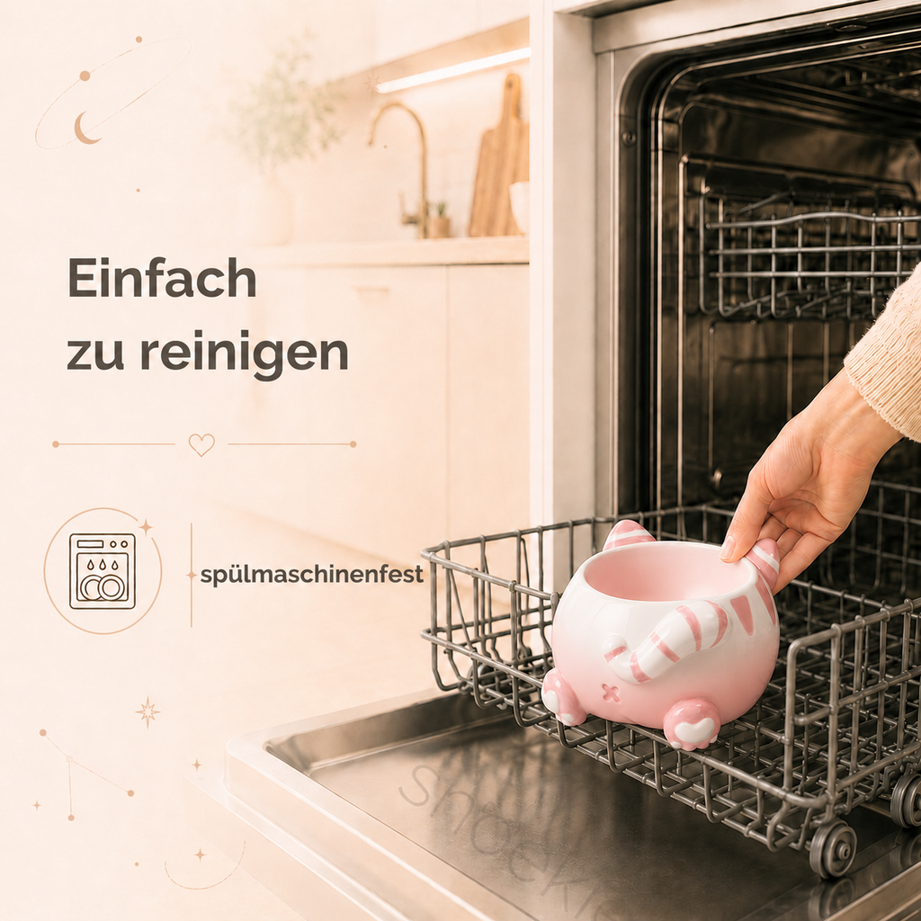 Keramik Katzennapf mit Katzenohren, Pfoten und Schwanz – Erhöhtes ergonomisches Design