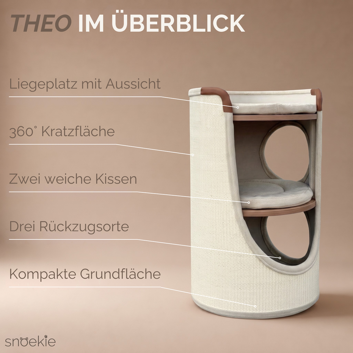 Theo - Kratzturm mit drei Ebenen beige