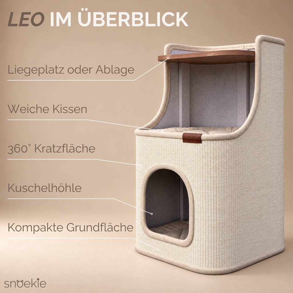 "Leo" - Kratzturm mit drei Ebenen rechteckig beige
