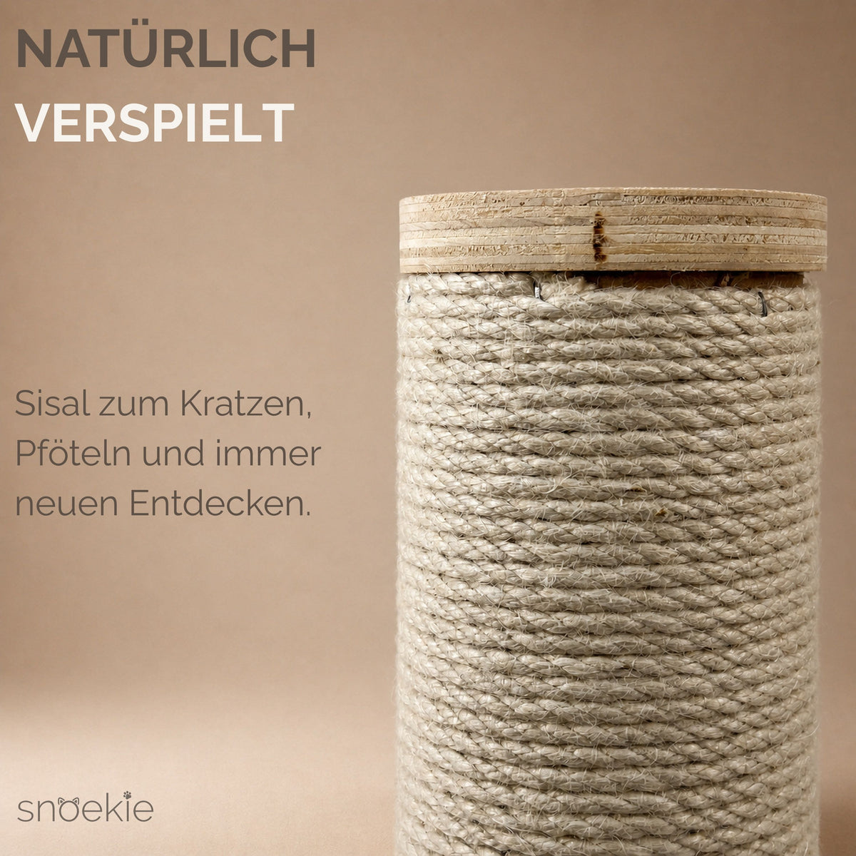 "Lokie" - Fenster-Kratzstamm für Katzen aus Sisal & Kiefernholz mit 3 großen Saugnäpfen